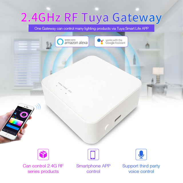 2.4GHz RF to WiFi Smart Gateway - Tuya APP Control, Voice Compatible with Alexa/Google, 100 Zones LED Lighting Hub