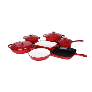 Enameled Cast <b>Iron</b> Cookware Set <b>7</b> Piece Red Oven Safe Frying Stewing Soup Pots - Product Image 1