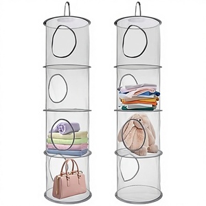 Organisateur de placard suspendu à 4 niveaux, étagère de rangement ronde en métal pliable pour vêtements, serviettes, sacs, à fixer derrière la porte ou au mur - Product Image 2
