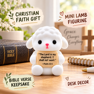 Mini Statuetta di Agnello Cristiano in PVC, Statua di Pecora con Versetto Biblico Salmo 23:1, Regalo Religioso per Pasqua, Decorazione da Scrivania - Product Image 3
