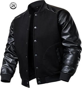Veste universitaire décontractée pour homme en coton 100% de qualité supérieure, sur mesure, avec col montant et manches en simili cuir teint - Product Image 1