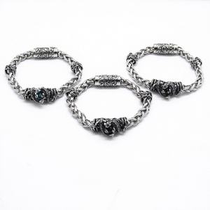 Stainless Steel Viking Bracelet with Dragon Biting Stone Design Woven Chain Antique Style for <b>Men</b> Streetwear - Product Image 1