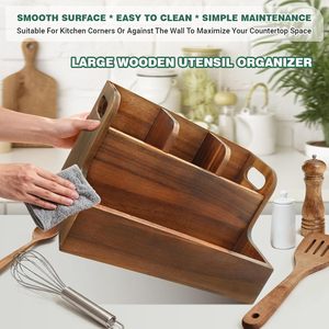 Caja de almacenamiento de cubiertos de madera vintage, soporte para cuchillos y tenedores de restaurante, organizador de condimentos y artículos diversos para cocina. - Product Image 3