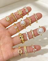 Cincin Tumpuk Terbuka Motif Bunga Bulan Bunda Maria, Berlapis Emas, Kristal CZ, Dapat Disesuaikan, Hadiah Ulang Tahun/Hari Raya untuk Wanita