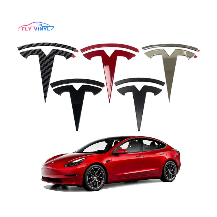 ملحقات موديل 3 Y X S من ألياف الكربون معدنية معدلة ثلاثية الأبعاد ملصقات شخصية إبداعية للهيكل للسيارة بشعار لشعار تسلا