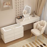 Table de toilette moderne avec miroir LED et tiroir lumineux pour chambre et salle de bain