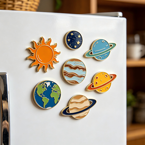 <span class=keywords><strong>Aimant</strong></span> de réfrigérateur personnalisé Soleil Terre Lune Planète en métal émaillé électroplaqué avec vernis de cuisson, décoration d'intérieur, souvenir - Product Image 2