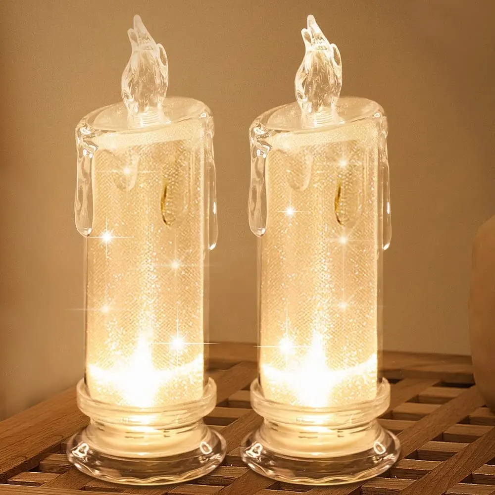 Vela acrílica transparente sem chama para decoração de festas e casamentos, mini lâmpada de luz noturna de natal