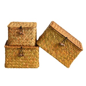 Hand-woven <b>storage</b> <b>baskets</b> with lids, gift boxes made of straw and rattan, wedding favors, and bamboo. - Product Image 4
