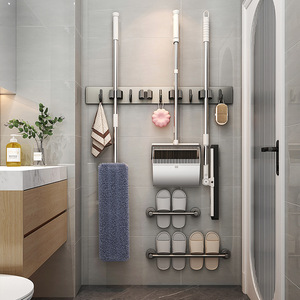 Mop Wall Mounted Clip Stainless Steel <b>Hook</b> Punch Free <b>Bathroom</b> Storage Multi Functional Broom Holder Rectangle Polished - Product Image 3