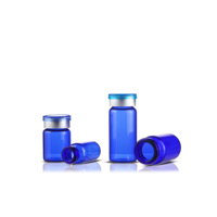 Flacon en verre tubulaire bleu miniature vide de 3 ml, 5 ml, 7 ml, 10 ml, flacon de test avec bouchon et joint en caoutchouc
