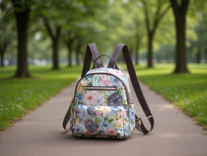 Floral Pattern <b>Backpack</b> <b>Medium</b> Capacity Zipper Closure Daily Use Fashion Style Shoulder Strap Polyester Material - Product Image 2