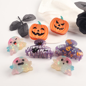 Pinces à cheveux amusantes en plastique, motif citrouille de Halloween, taille moyenne, pour filles - Product Image 1