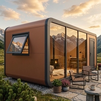 Villa en aluminium insonorisée et imperméable, style capsule Apple, maison préfabriquée de luxe avec fenêtre panoramique en verre et salle de bain complète