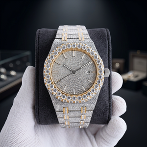 Reloj Mecánico de Lujo de Alta Calidad con Esfera Redonda Romana en Tono Oro Amarillo, con Incrustaciones de Moissanita y Correa de Acero Inoxidable para Hombre y Mujer - Product Image 3