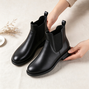 Hot Selling Genuine <strong>Leather</strong> Women's Short <strong>Boots</strong> <strong>Flat</strong> Shoes Solid Color Simple Design Versatile Daily Wholesale <strong>Boots</strong> - Product Image 1