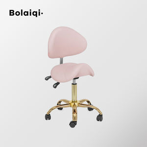 BOLAIQI Hochwertiger Rollhocker aus Rosa Leder für Schönheitssalons und Spas mit Verstellbarer Rückenlehne und Neigungsfunktion - Product Image 1