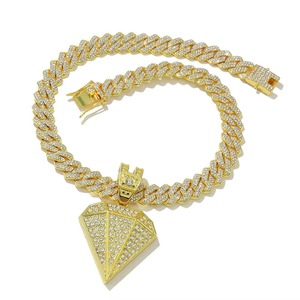Collar de Cadena con Eslabones en Forma de Diamante para Hombre, Estilo Hip Hop, Chapado en Oro, Aleación de Zinc, Pirámide Tridimensional, Estilo Moderno, Cristal y Diamantes de Imitación - Product Image 5
