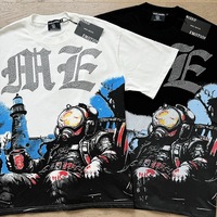 Kaos Unisex Vintage Oversized Grafis 100% Katun O-Neck Bernapas Cetak Huruf Tengkorak Alien Retro High Street Lengan Pendek