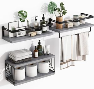 <span class=keywords><strong>Mensola</strong></span> da <span class=keywords><strong>Bagno</strong></span> a Doppio Livello Sospesa a Parete <span class=keywords><strong>con</strong></span> Struttura in <span class=keywords><strong>Legno</strong></span> e Metallo e Portasciugamani per <span class=keywords><strong>Bagno</strong></span>, Cucina, Camera da Letto, Soggiorno - Product Image 4