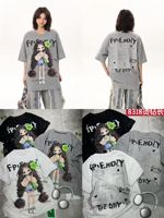 T-shirts graphiques Y2K streetwear vintage délavés avec logo personnalisé en gros, en coton surdimensionné pour femme, collection été