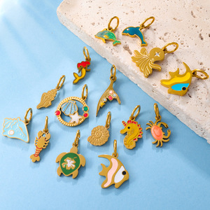 Colgantes Temáticos de Animales Marinos de Aleación de Zinc, Accesorios de Joyería DIY, Dijes Unisex para Regalo: Concha, Estrella de Mar, Delfín, Pez, Tortuga, Cangrejo - Product Image 1