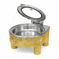 Chauffe-Plat Rond Hydraulique 6,0 L en Acier Inoxydable Cannelé avec Couvercle pour Buffet, Idéal Hôtels, Restaurants et Traiteurs