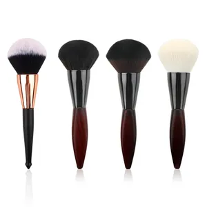 High Quality Private Label Black And Gold Long Wood Handle Kabuki Makeup Single Liquid Flat Foundation Brush With Package