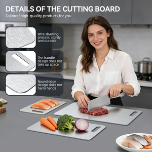 Ensemble de 3 planches à découper en titane pur FDA LFGB 100%, étiquette privée personnalisée, double face, pour cuisine, camping, barbecue - Product Image 4