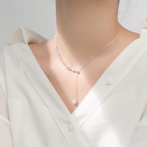 S925 Silver Exquisite Niche Japanese Korean Style Simple Pearl <b>Necklace</b> <b>D</b>-Ring Buckle Collarbone Chain Pendants Charms - Product Image 3