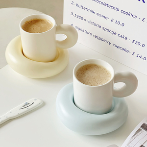 Ensemble de tasses en céramique Cute Sense Milk Fufu 300 ml, design de dessin animé avec plateau, passe au lave-vaisselle, tasse à café pour le thé de l'après-midi au bureau - Product Image 5