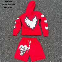 Streetwear luxe personnalisé 420gsm sérigraphie Baggy Distressed ensemble sweat à capuche et short de survêtement pour hommes