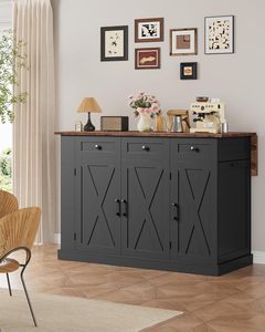 Carrito de Cocina Plegable y Móvil Estilo Rústico con Almacenamiento, Contenedor de Basura, Gabinete, 2 <span class=keywords><strong>Cajones</strong></span>, Estante para Especias, Ajustable, Negro - Product Image 3