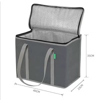 Sac isotherme réutilisable en non-tissé bleu marine avec poignées renforcées en sangle, fermeture éclair et doublure en feuille métallisée, grande capacité