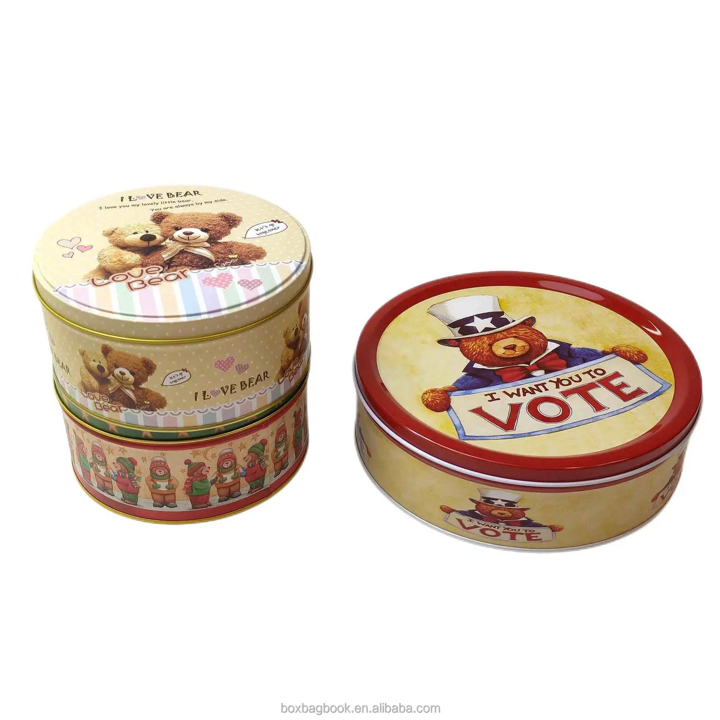 Popular childproof tin cookie candy boxes christmas decorative mint carousel musical gift tin round packaging box with lid