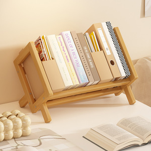 Desktop Bookshelf Bamboo Simple <b>Storage</b> Rack For Office Desk Organizing Books And <b>Files</b> Rectangle Standing Type - Product Image 2