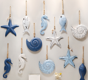 Décorations murales suspendues en bois de style méditerranéen vintage, double face, en forme de poisson, d'étoile de <span class=keywords><strong>mer</strong></span> et de coquillage, style marin - Product Image 1