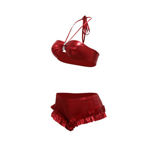 Nuovi Prodotti: Top Corto con Lacci e <span class=keywords><strong>Pantaloncini</strong></span> in Tinta Unita, Set Sexy Due Pezzi per Donne - Product Image 4