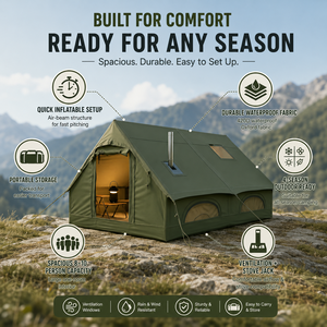 Tenda Glamping Gonfiabile di Lusso per 6-10 Persone, Impermeabile, in Tessuto Oxford 420D, 4 Stagioni, con Foro per Stufa e Lucernario, per Campeggio Familiare all'Aperto - Product Image 5