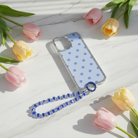 Étui de téléphone de luxe en TPU+PC avec motif à pois et dragonne pour 16/15/14/13/12/11/12 Pro/13 Pro/14 Pro/15 Pro/16 Pro/17 Promax