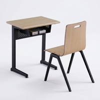 Ensemble bureau et chaise d'école réglables en hauteur, structure en acier, table d'étude en contreplaqué, siège individuel, mobilier de classe