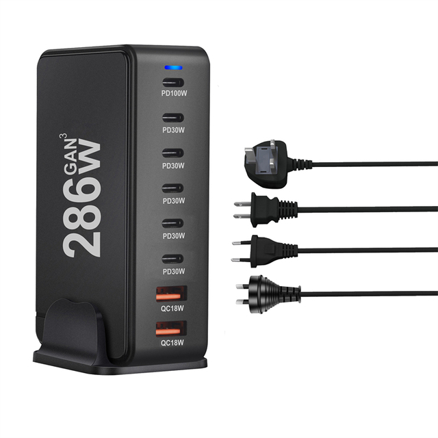 Wholesale 286W GaN 8-Port PD Fast Charger with 6 Type-C & 2 USB Ports Black/White Multi-Device Travel & Desk Use