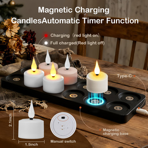 Bougies chauffe-plat LED rechargeables avec télécommande, lot de 12 bougies chauffe-plat magnétiques avec base pour bar, mariages et décoration intérieure - Product Image 4