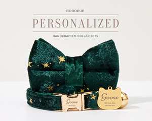 Ensemble de laisse personnalisée Veet pour chatons, laisse à motif uni, étiquette dorée gravée, collier en velours fait main pour chat et chiot - Product Image 3