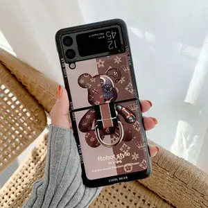 Z Flip4 Leather Print Ring Phone Case Fashion Violent Bear Folding Flip3 Case Flip