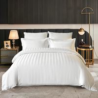 Otel Yorgan Kılıfı Çift Kişilik Pamuklu Beyaz Saten Çizgili 3 Parça Set Damask Çizgili Gizli Fermuarlı Köşe Bağcıklı Yorgan Kılıfı