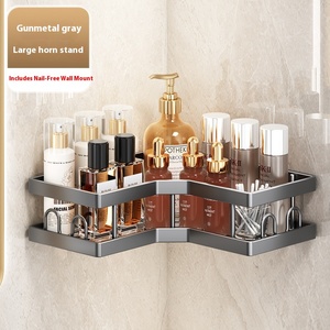 Étagère de rangement triangulaire à double niveau pour salle de bain, en métal, sans perçage, organisateur d'angle de toilettes avec <span class=keywords><strong>outils</strong></span> de nettoyage - Product Image 6