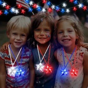 Ожерелье светодиодное в стиле Hstyle, патриотическое световое ожерелье со звездами, красно-белые и синие аксессуары для 4-го Дня независимости July Party