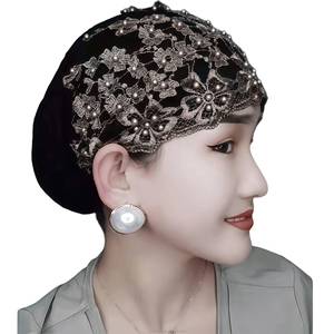 Wide-brimmed soft lace eco-friendly breathable Muslim elastic custom Islamic headscarf <b>hat</b> women suitable <b>for</b> all seasons - Product Image 1