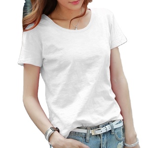 Camiseta <span class=keywords><strong>de</strong></span> Verano 2022 para <span class=keywords><strong>Mujer</strong></span>, Personalizada con Logotipo, <span class=keywords><strong>de</strong></span> Algodón Anillado, Corte Ajustado - Product Image 1